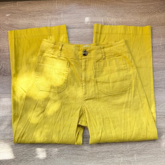 New Anthropologie Colette Linen Crop Wide Leg Pants by Maeve Yellow 29 - Picture 4 of 11